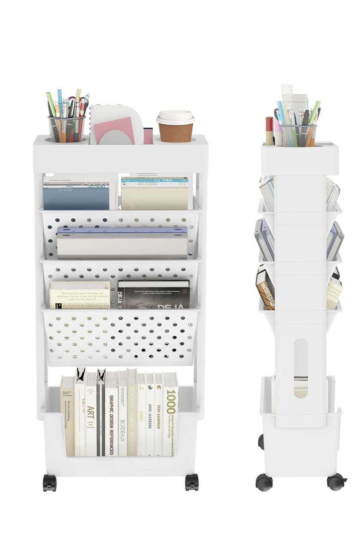 Generic-TRASSLE 5 Tier Rolling Utility Cart Multi-Functional Movable Storage Book Shelves with Lockable Cas 1