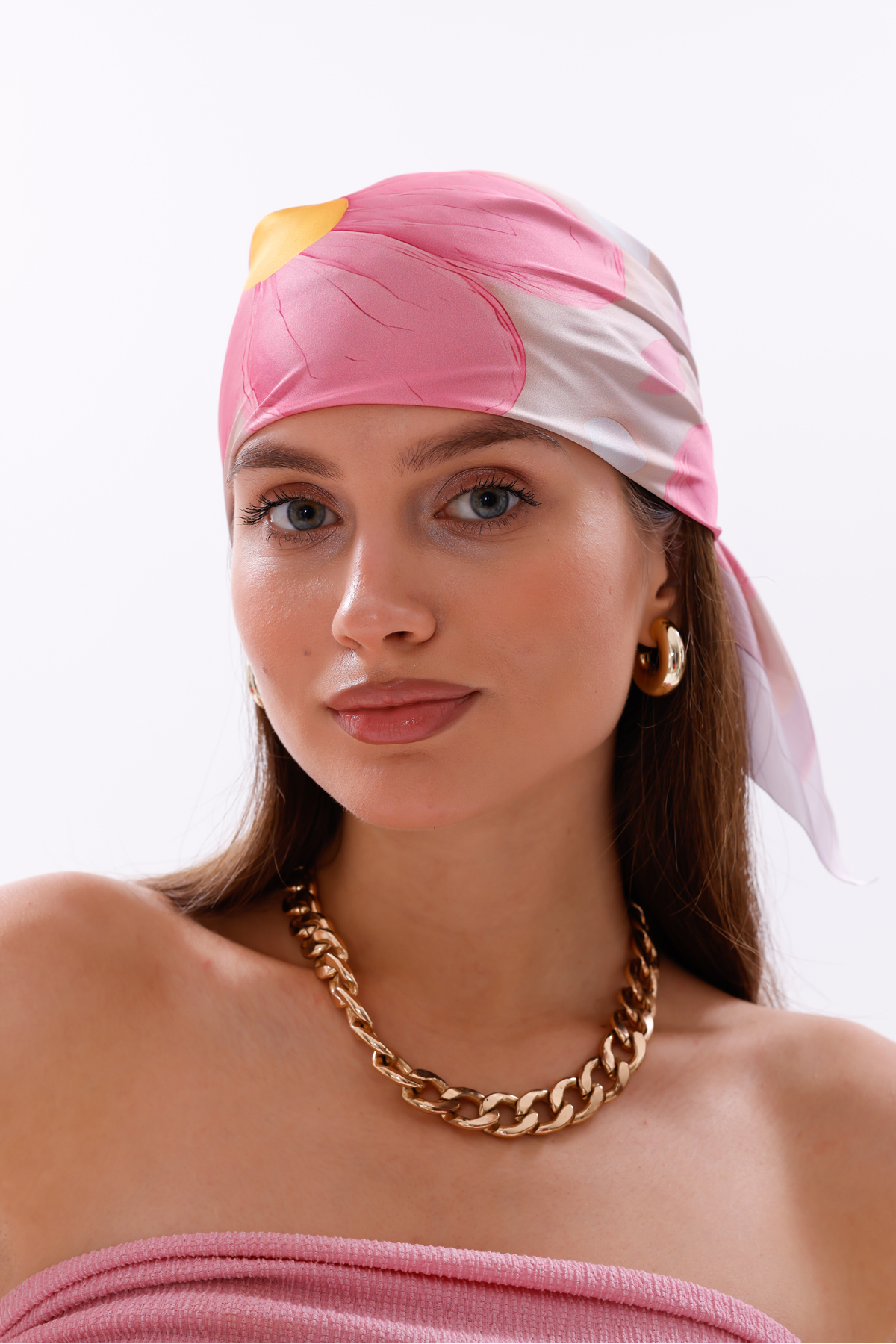 tarzınısec Pembe Rüya Çiçekleri Model Fular Bandana Şal Estascarf 70x70 Cm görsel 3