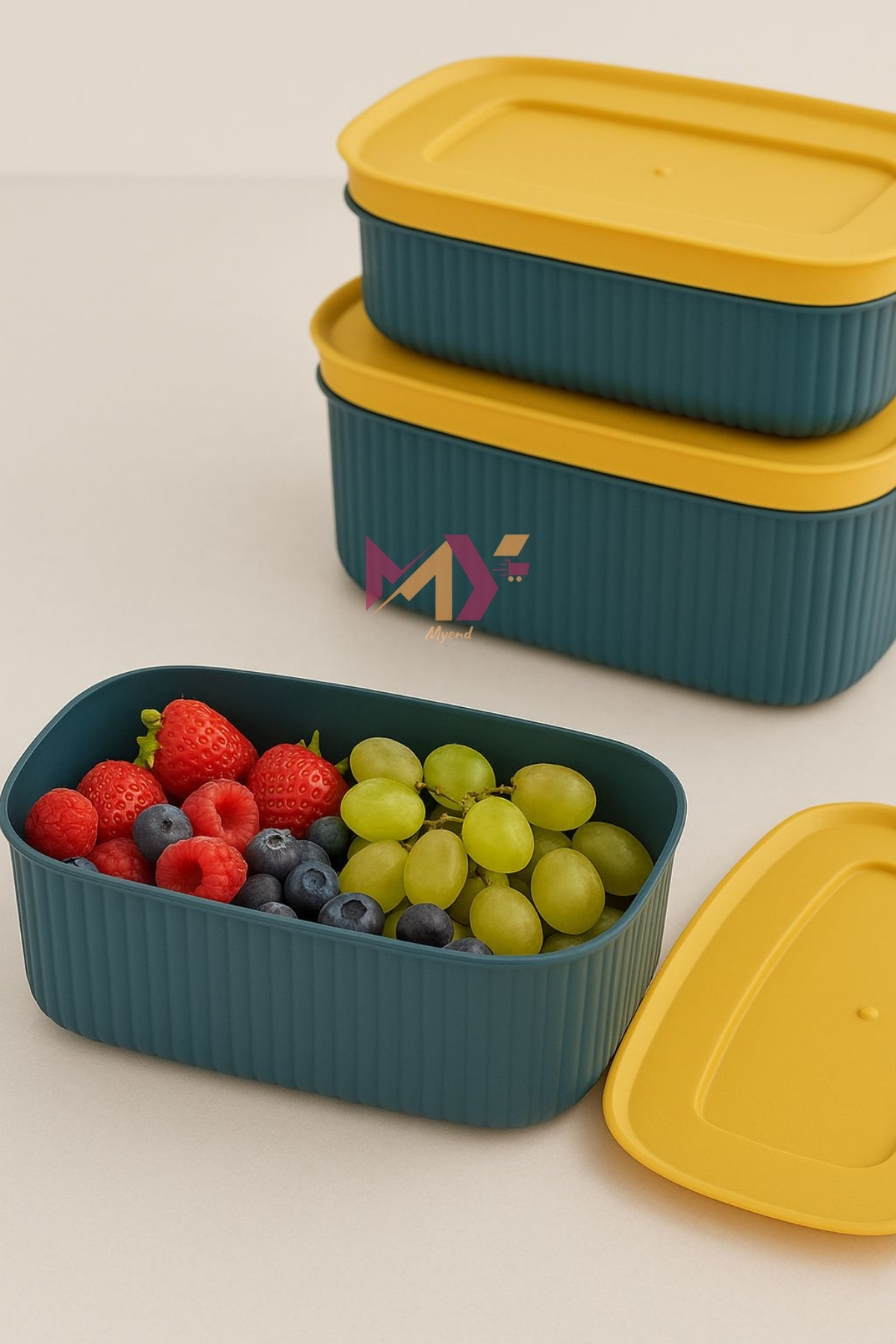 Myend-Set of 3 Line Storage Containers, 2 Sizes Practical Food Fruit Vegetable Storage Container, Multi-Purpose Box 4