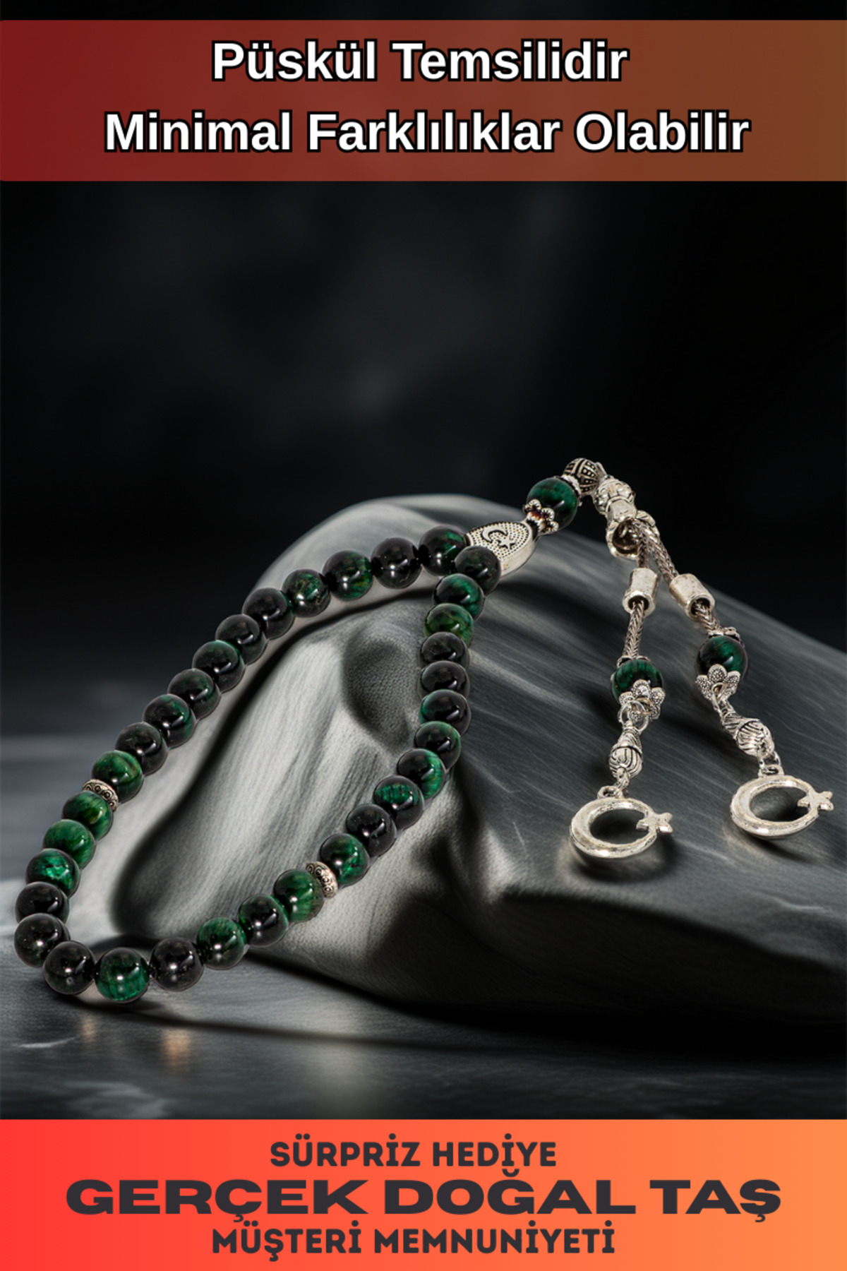 Men's Natural Stone Rosary - Natural Khaki Green Tiger Eye Stone Ortaboy Rosary