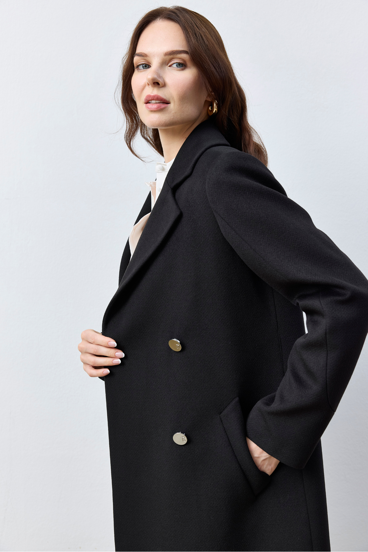 Kent  Uzun Siyah Kaşe Kaban - Görsel 6