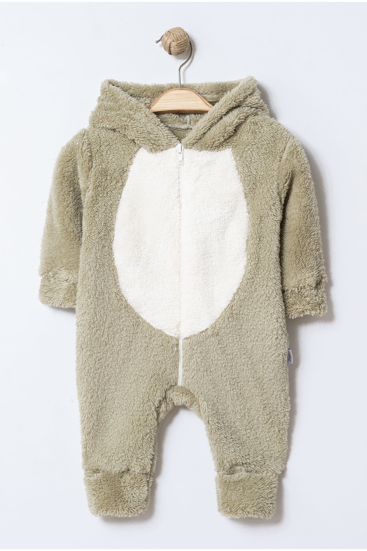 Chicsy Baby Kışlık Tatlı Erkek Bebek Peluş Kapüşonlu Fermuarlı Tulum