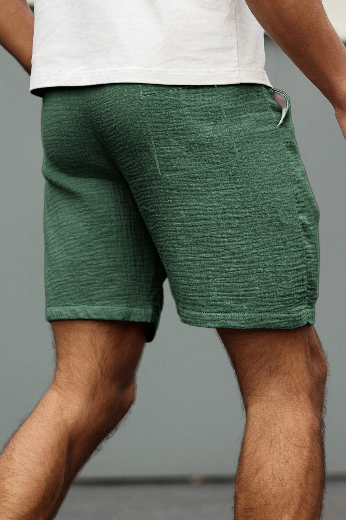 Ghassy Co  Ghassy Co. Erkek %100 Pamuk Muslin Keten Rahat Günlük Cepli Bağcıklı Tatil Şort - Görsel 2