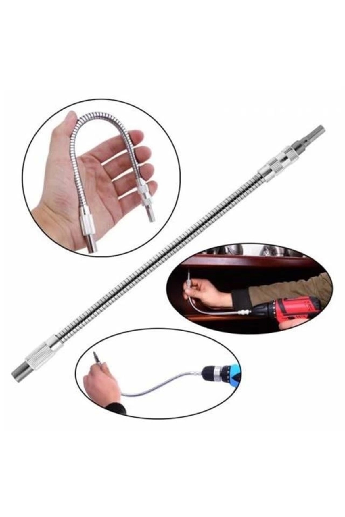 Powermaster PM-20507 Esnek Bükülebilir Matkap Uzatma Hortumu 1/4 Bits Ucu 400mm