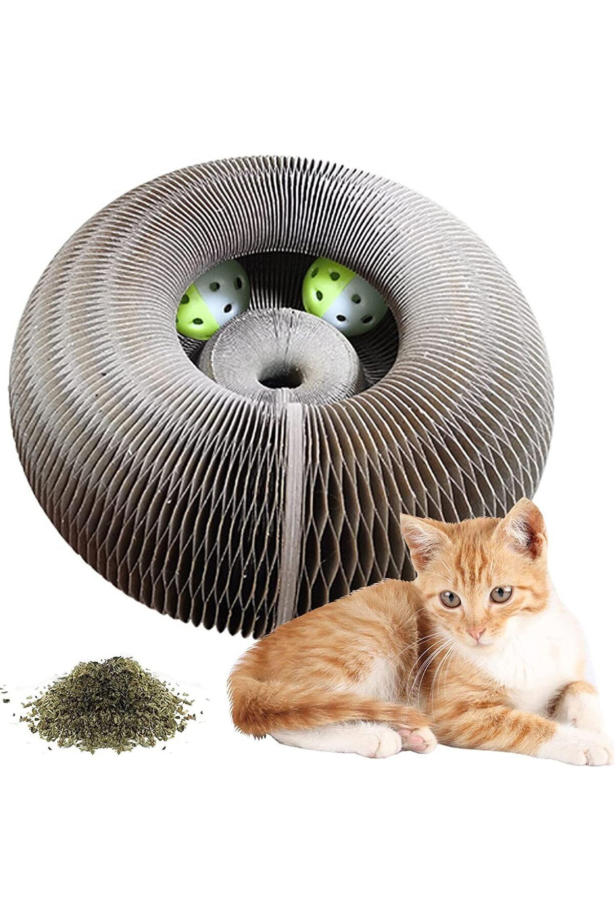 TİNEKE-Accordion Cat Scratching Toy, Scratching Board with Rattle Bell Ball and Catnip Gift 8