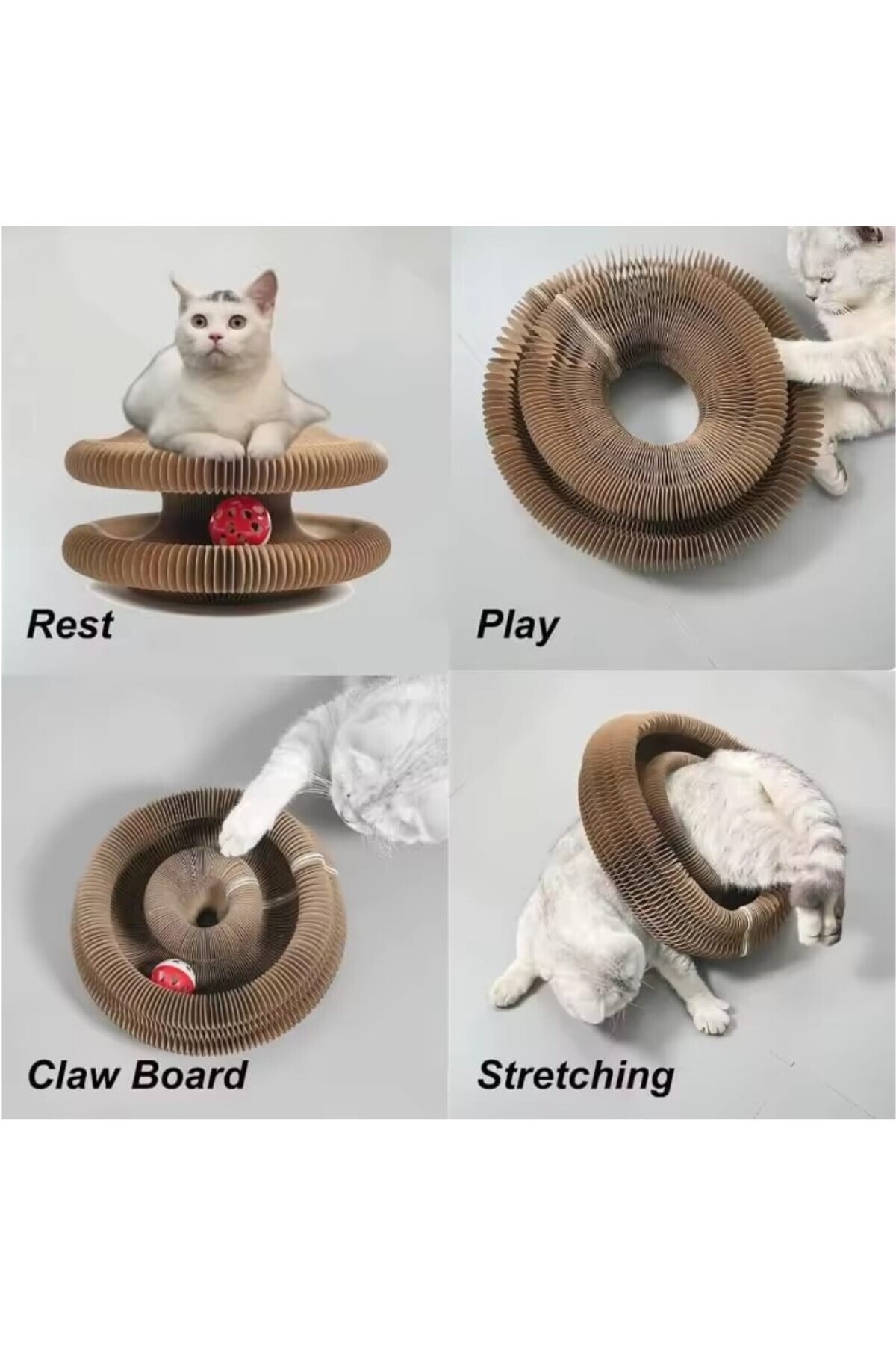 TİNEKE-Accordion Cat Scratching Toy, Scratching Board with Rattle Bell Ball and Catnip Gift 6