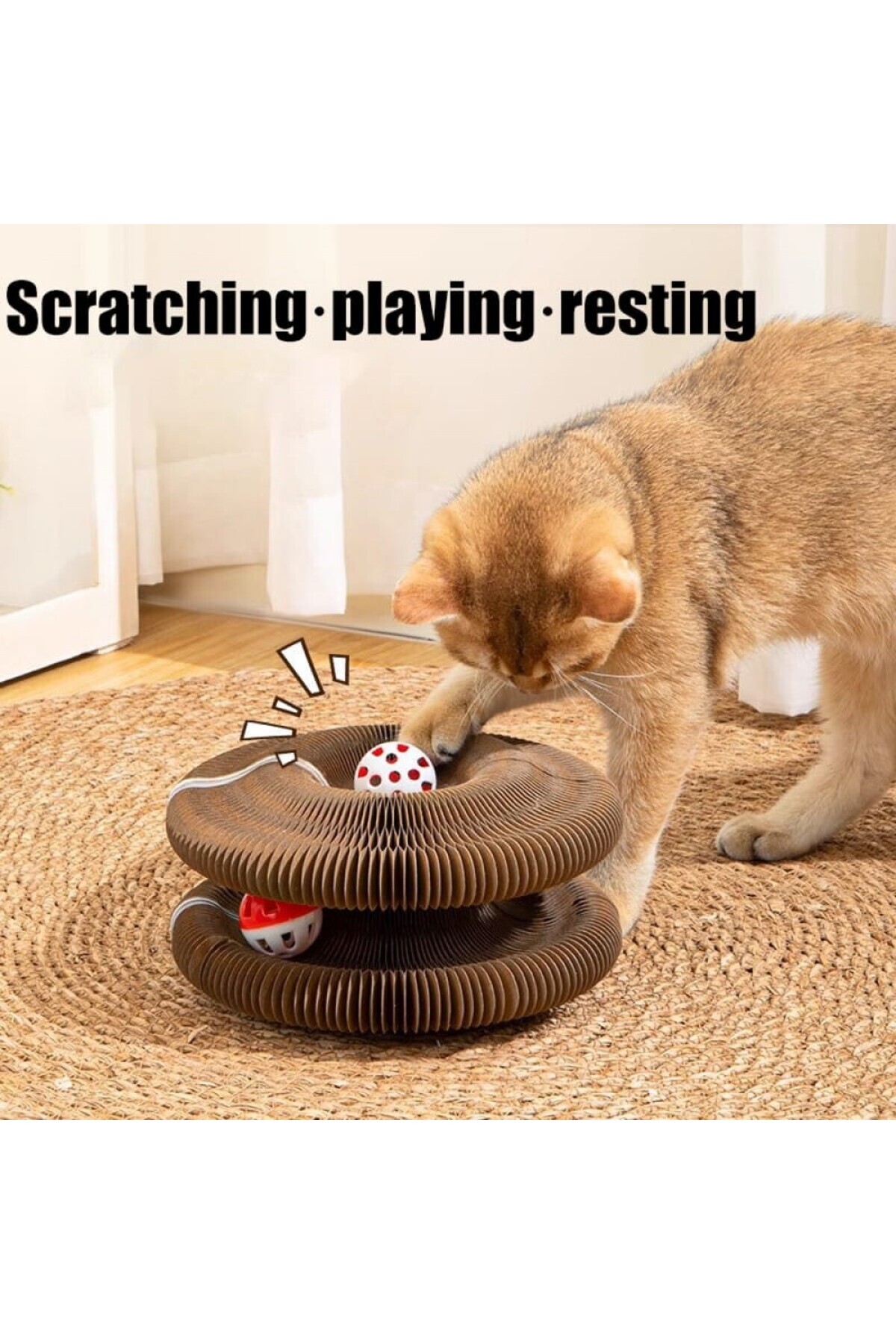 TİNEKE-Accordion Cat Scratching Toy, Scratching Board with Rattle Bell Ball and Catnip Gift 3