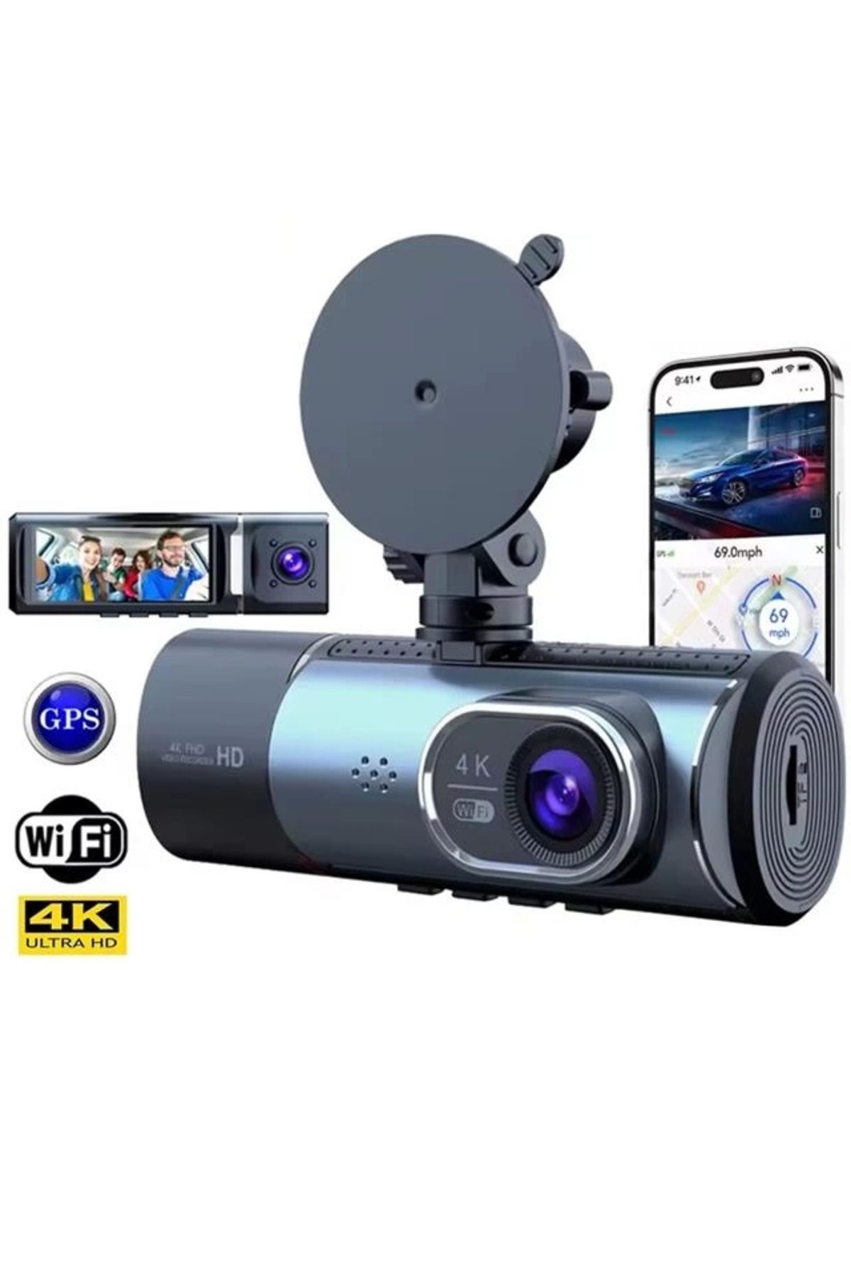 Powermaster PM-27086 3.16" Tft Ekran Çift Kameralı Gps Modüllü Hd Araç Kamerası Dvr (128gb Destekli)