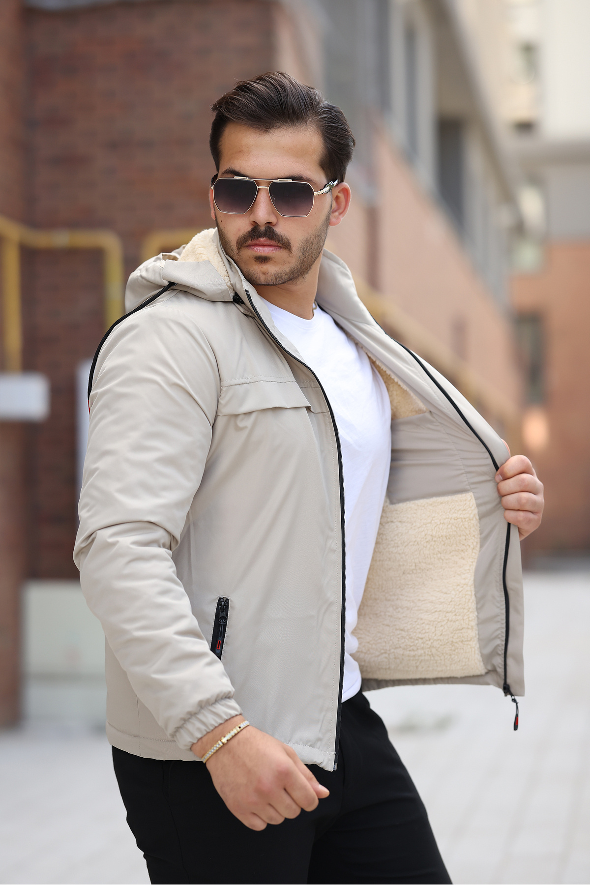 FASİON Erkek İçi Kürklü Su Ve Rüzgar Geçirmez Kapüşonu Çıkarılabilir Kışlık Mont