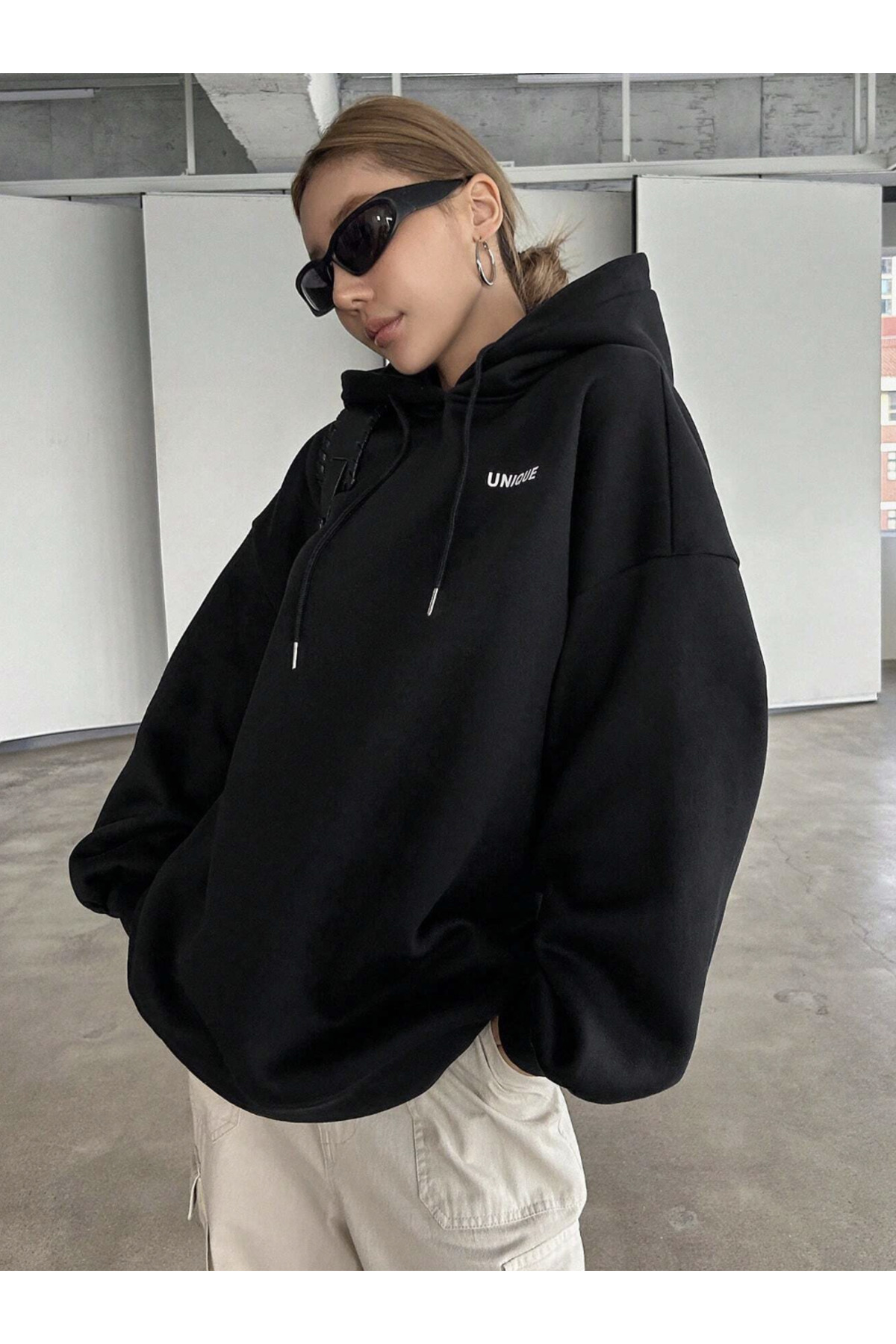 COHERENT Unisex Kadın/Erkek UNIQUE Özel Baskılı Renkli Oversize KAPÜŞONLU Pamuklu Sweatshirt görsel 2