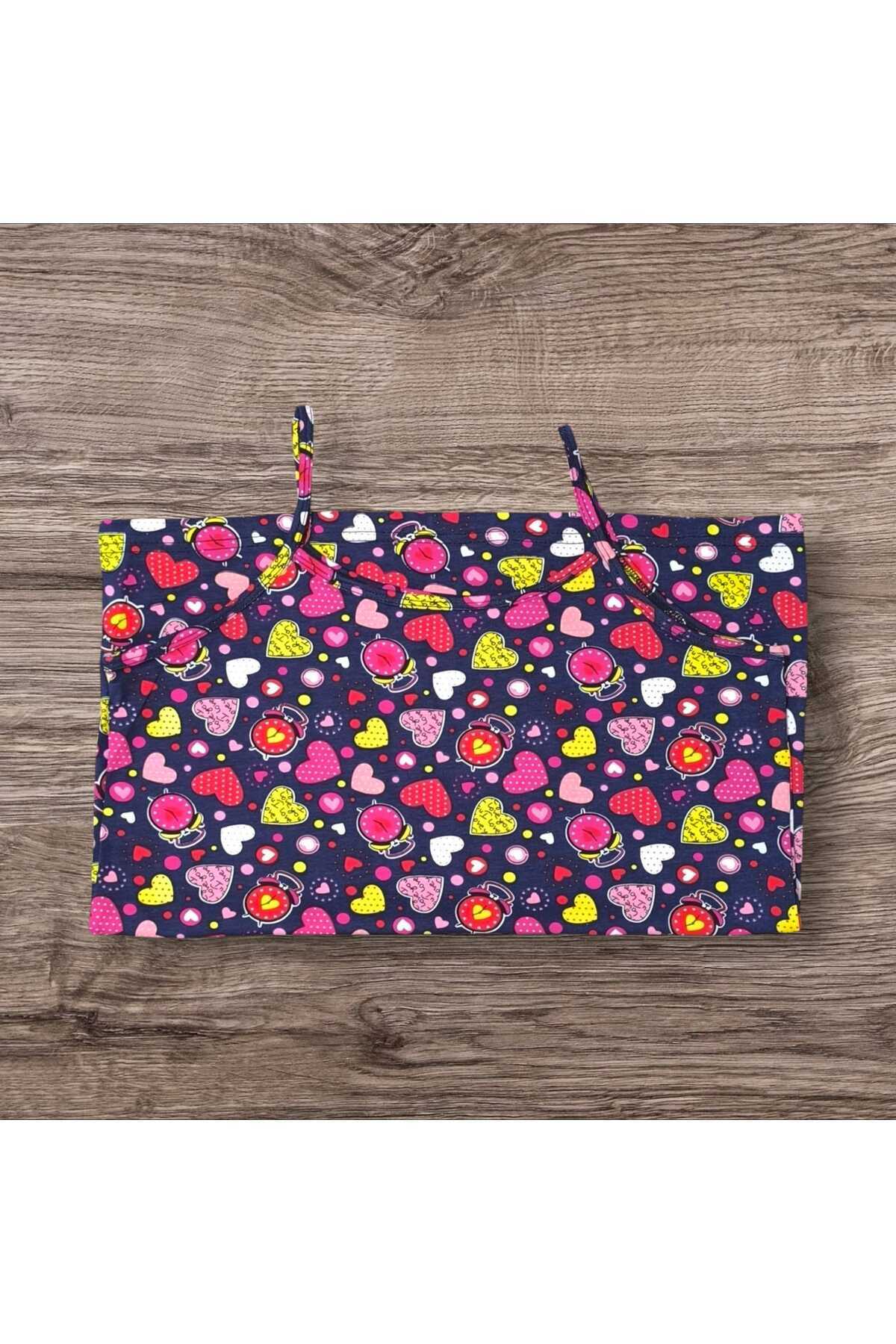 ESTA STORE-Navy Blue Tank Top with Heart and Clock Pattern and String Straps 2