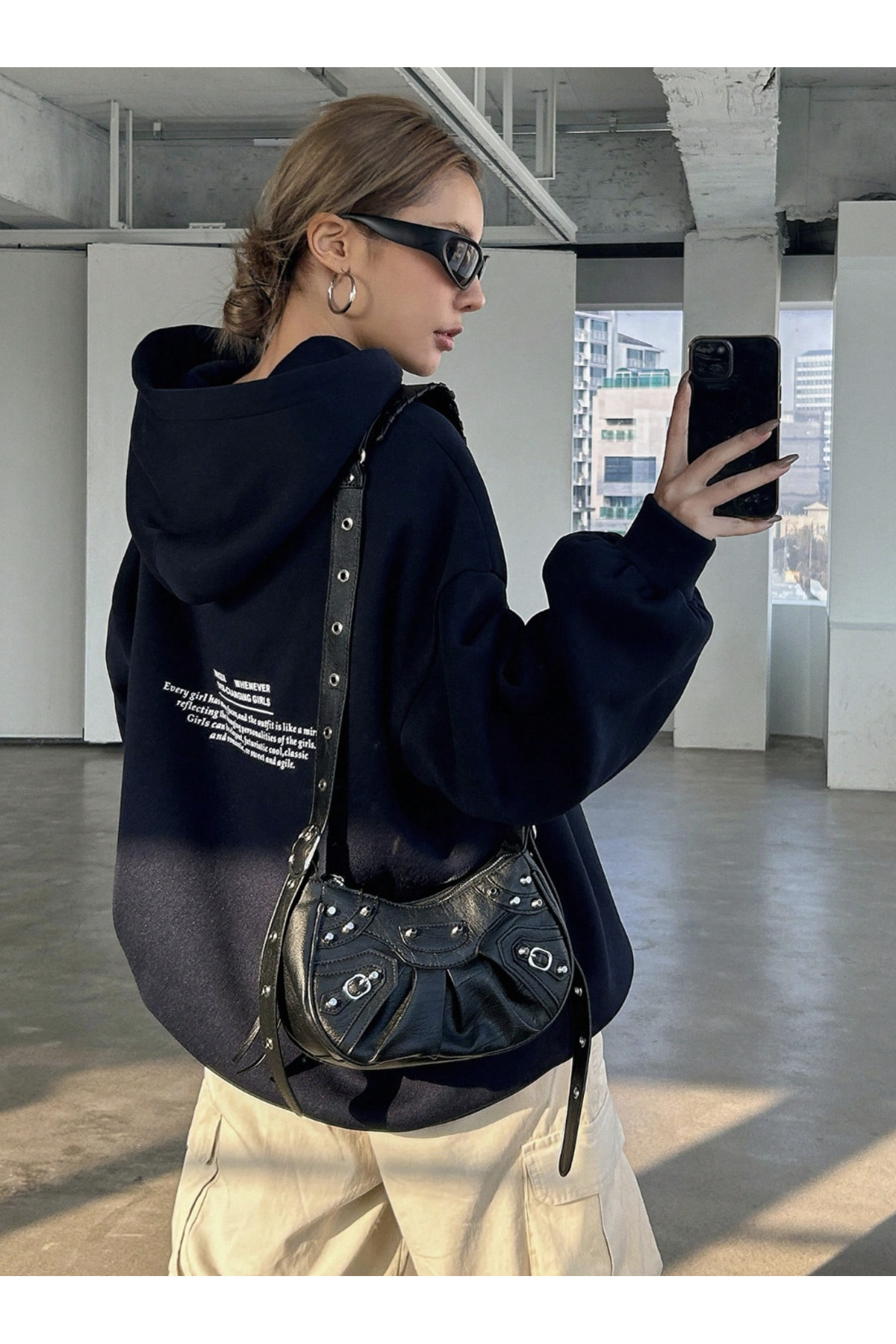 COHERENT Yeni Sezon - Unisex Kadın/Erkek UNIQUE Özel Baskılı Renkli Oversize KAPÜŞONLU Pamuklu Sweatshirt görsel 4