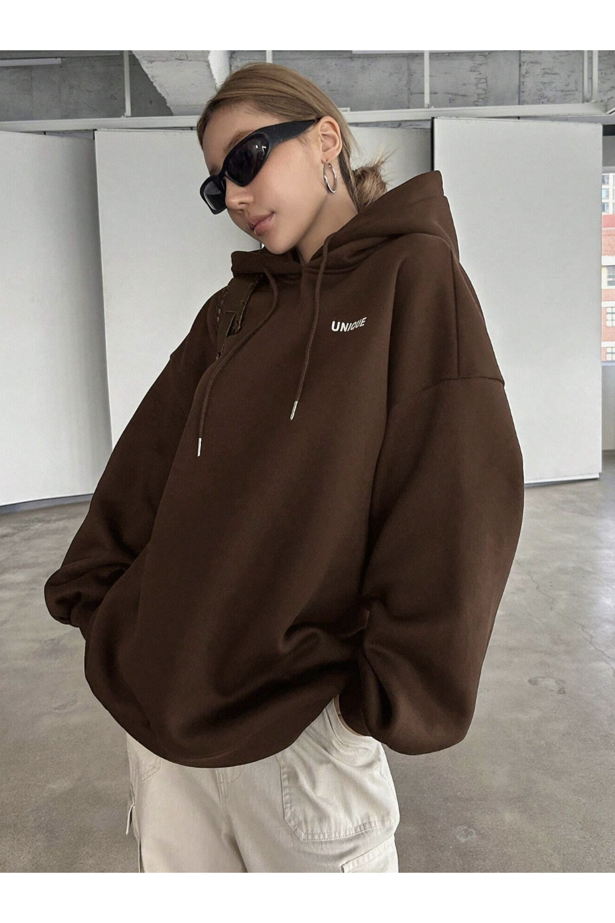 COHERENT Unisex Kadın/Erkek UNIQUE Özel Baskılı Renkli Oversize KAPÜŞONLU Pamuklu Sweatshirt görsel 2