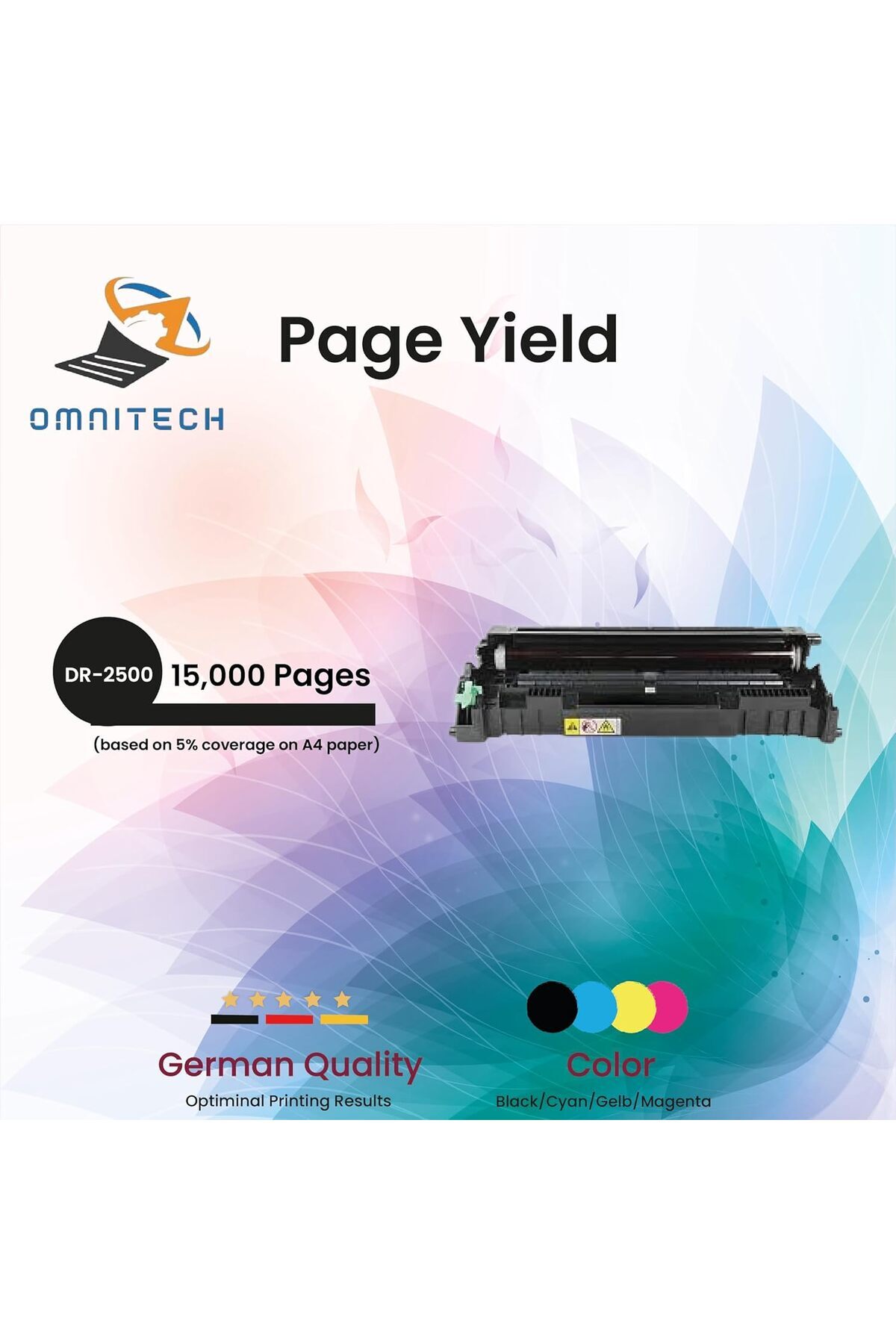 Omnitech-Omni Tech DR-2500 Black High Yield Drum Unit - Compatible with Printer Brother HL L2400D, L2460DN, L 5