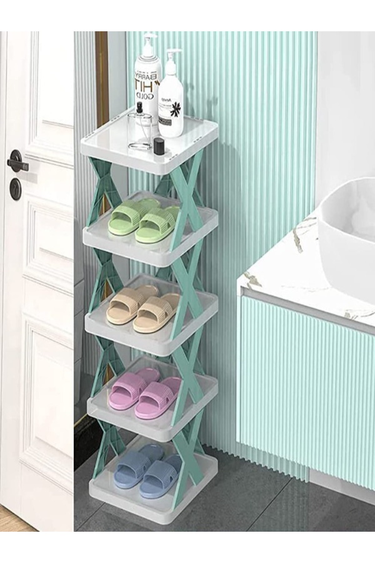 Generic-4 Layer Shoe Rack X Design Lightweight Adjustable Plastic Foldable Space Saving Shoe Organizer 1