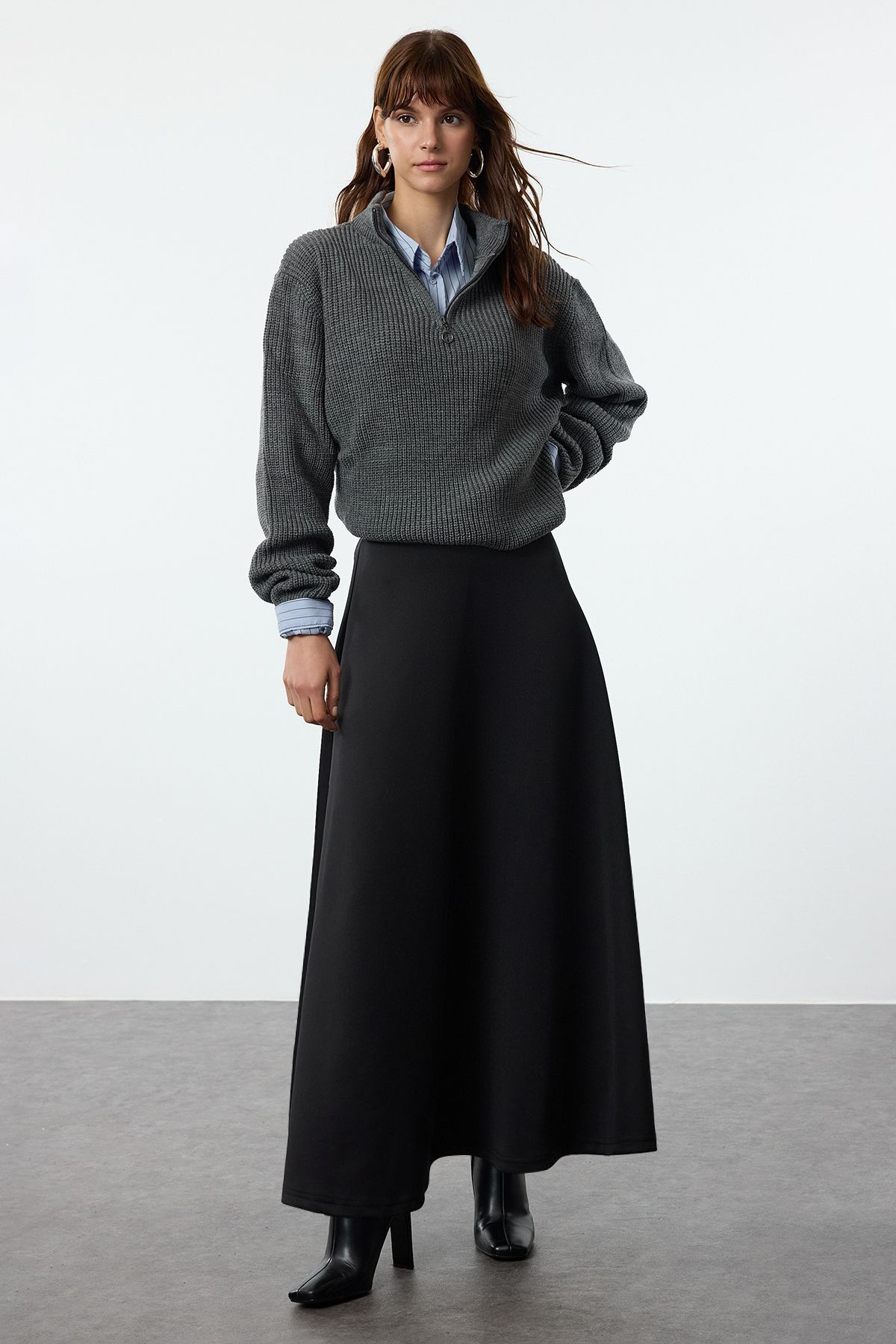 Trendyol Modest Fekete szoknya Godeli kötött szoknya TCTAW25EE00009