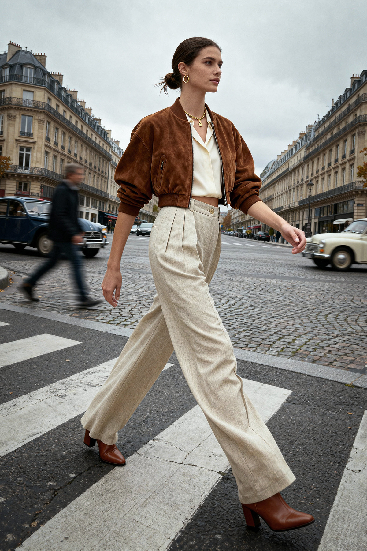 Trendyolmilla  Bej Nervürlü Wide Leg/Geniş Paça Pamuk Keten Dokuma Pantolon TWOSS24PL00062