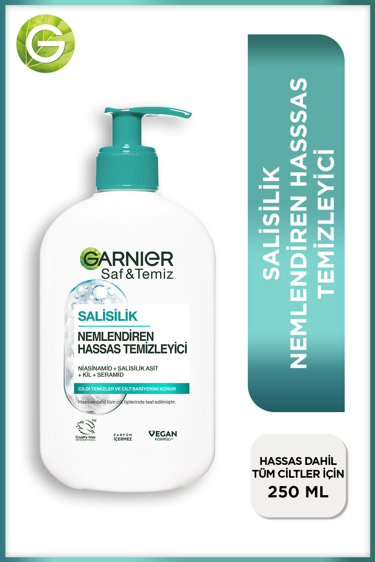 Garnier Saf&Temiz Salisilik Nemlendiren Temizleyici 250 ml (Niasinamid, Salisilik Asit, Seramid, Kil)