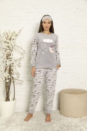 Kadın Desenli Kışlık Polar Pijama Takımı 6f-20043-1 6F-20043
