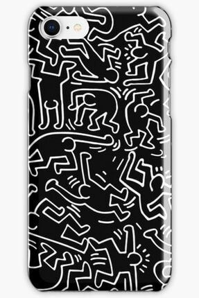 Iphone 8 Telefon Kılıfı Silikon Keith Haring Tek Renkli Siyah Beyaz Ters Desen Figürleri 8X1000059925