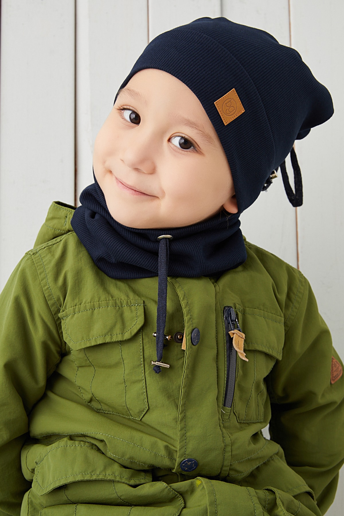 Erkek Bebek Çocuk Lacivert Ip Detaylı Şapka Bere Boyunluk Takım Rahat