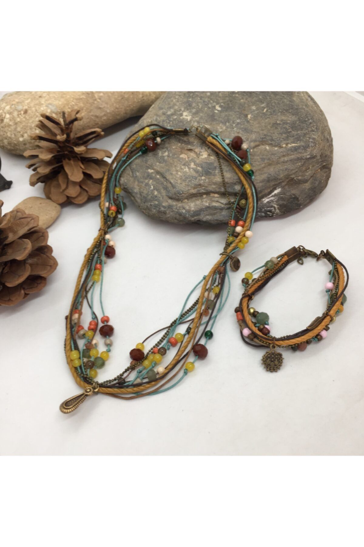 El Yapımı Etnik Otantik  Kolye Bileklik Set
