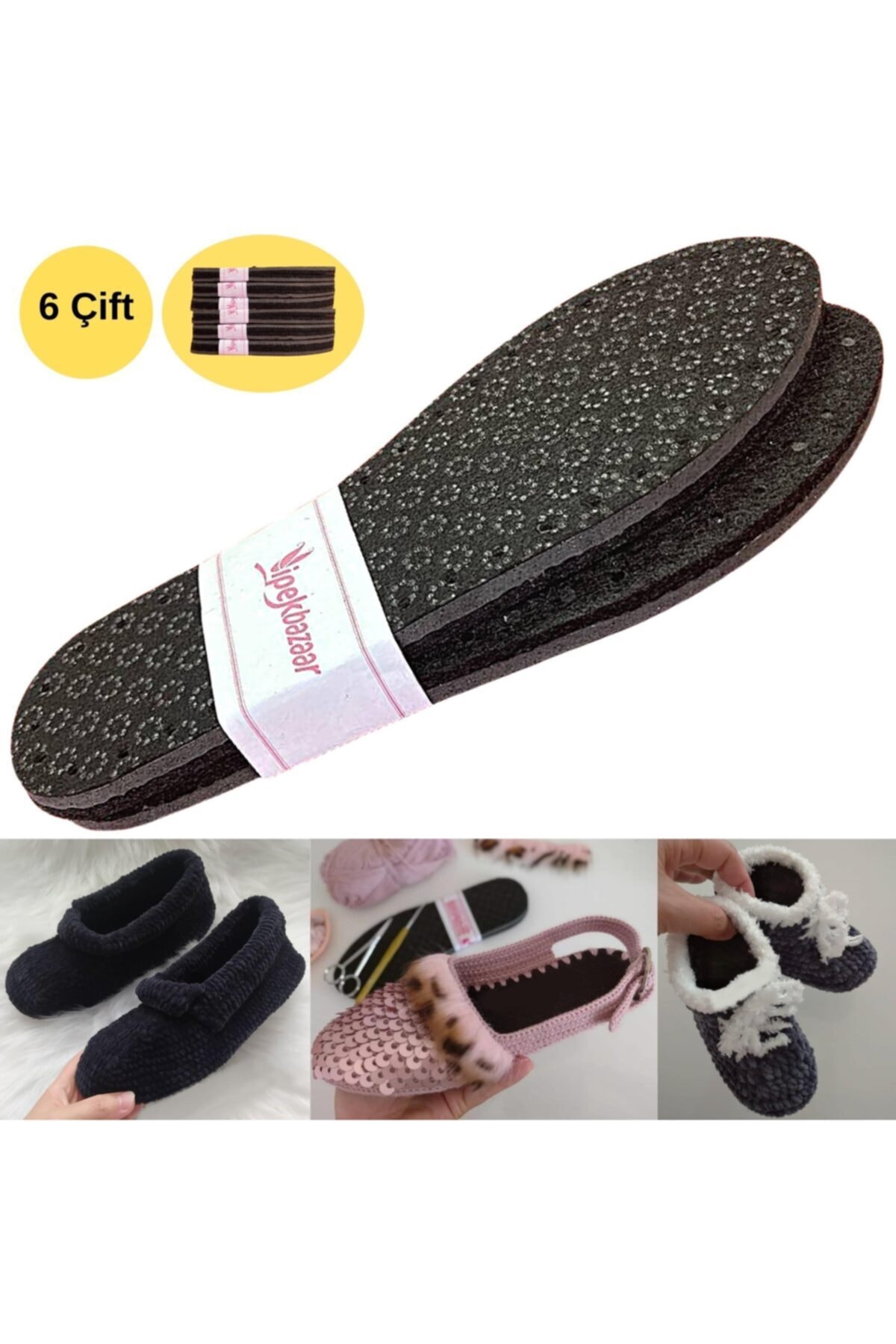 ipekbazaar 6 Çift Hobi Örgü Panduf Patik Tabanı Kaydırmaz -eva-yün Keçe 3 Katlı Delikli Patik Tabanlığı