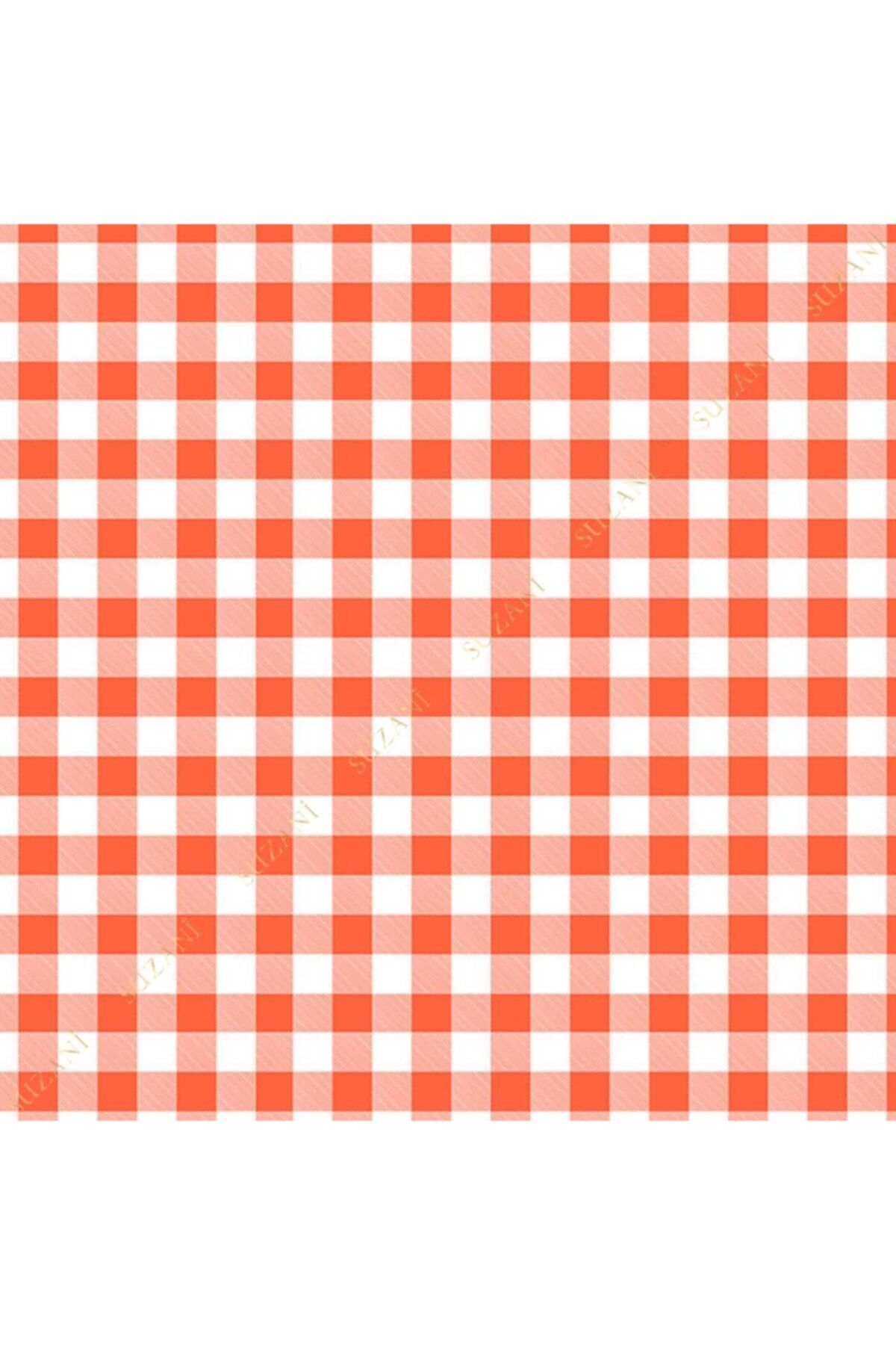 SUZANİ-Digital Printed Peach Small Gingham Fabric - Kms-1126 2