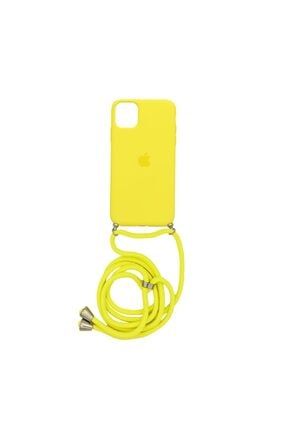 Apple Iphone 11 (6.1') Altı Kapalı Boyun Askılı Logolu Lansman Kılıf Kapak Sarı ACLL0010
