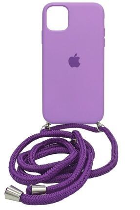 Apple Iphone 11 Promax (6.5') Altı Kapalı Boyun Askılı Logolu Lansman Kılıf Kapak Mor ACLL0012