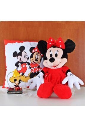 Minnie Mouse Uyku Arkadaşım Peluş Mickey Minnie Büyük Yastık Masa Lambası Biblo Hediye Seti HPKT0597