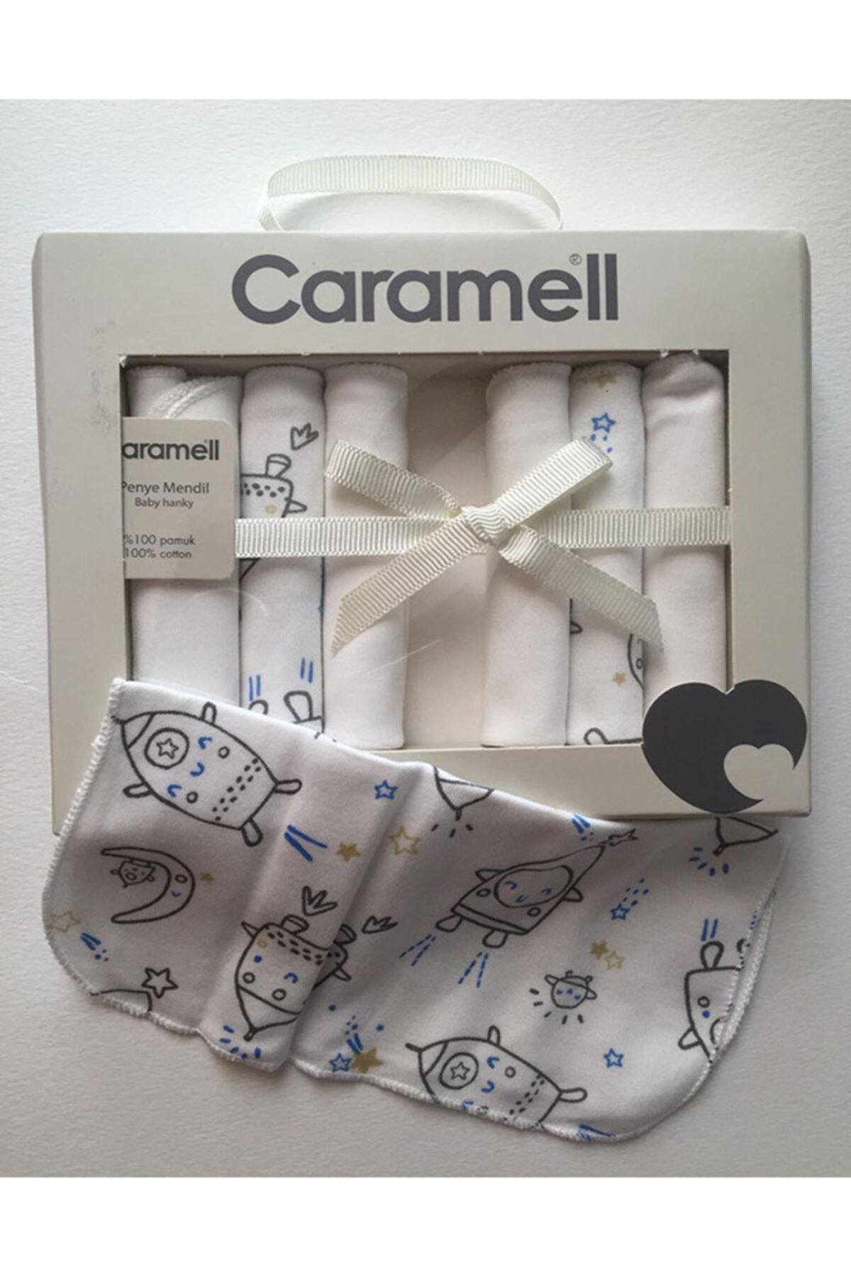 Caramell Pachet 7 Șervețele Pentru Gură Pentru Bebeluși Din Bumbac Organic Pieptănat 20x20 Cm Masculin - One Size
