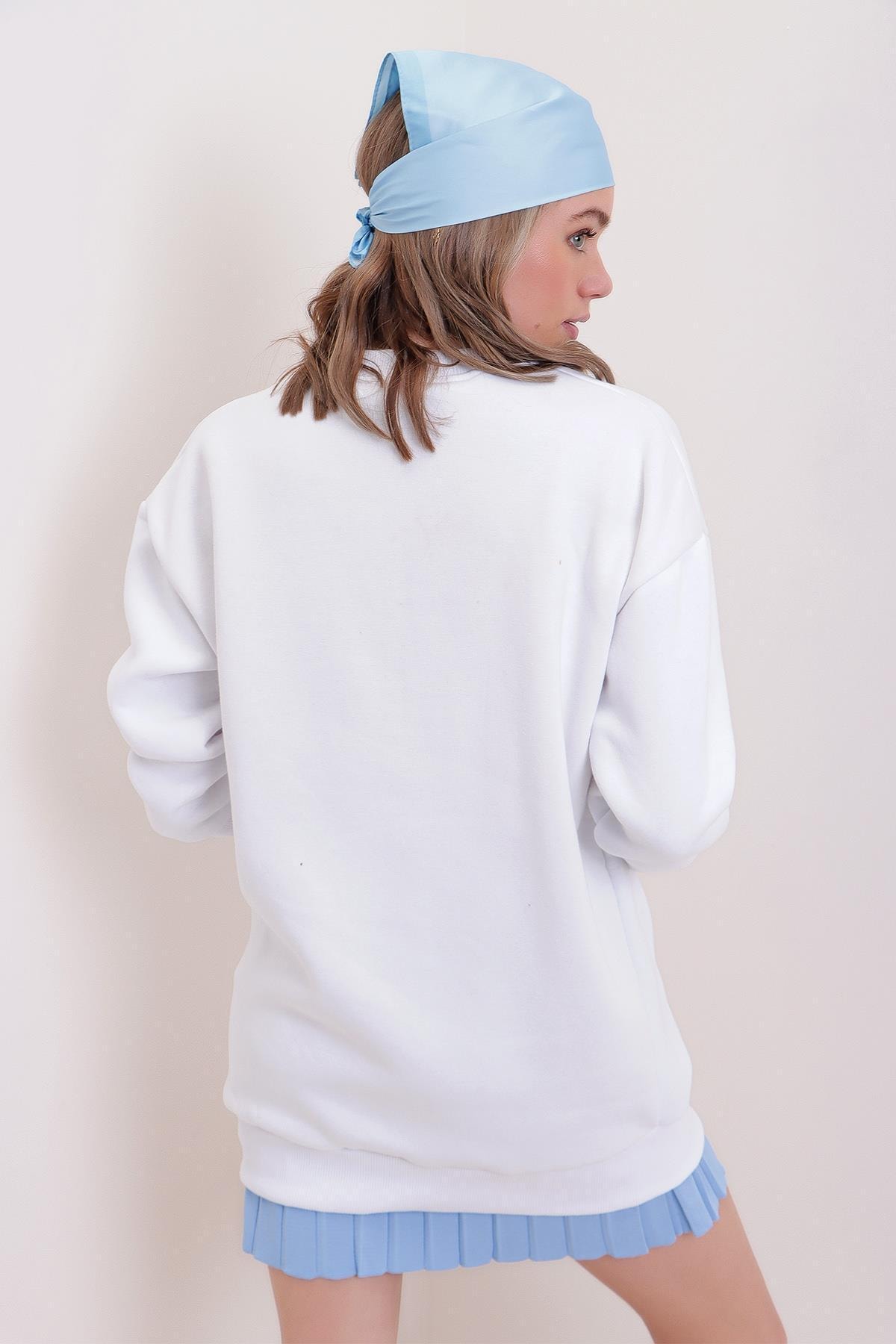 Trend Alaçatı Stili Sweatshirt Weiß Oversized Fast ausverkauft AR9246