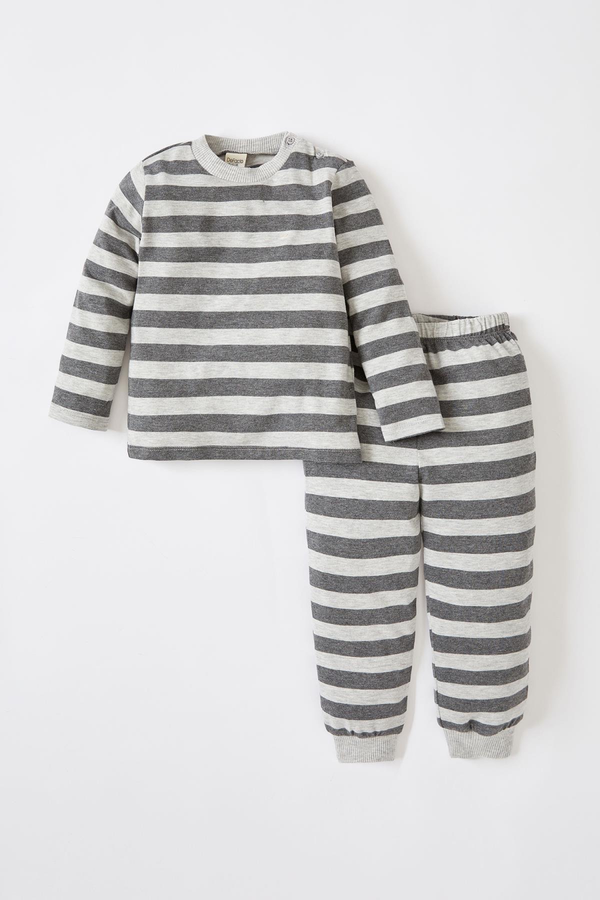Erkek Bebek Çizgi Desenli Uzun Kollu Pamuklu Pijama Takımı W0462A221AU