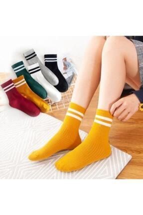 Kadın 6' Lı Karışık Renkli Çizgili Tenis Çorabı 654668