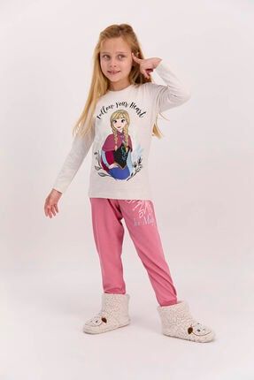 Frozen Lisanslı Follow Your Heart Kremmelanj Kız Çocuk Pijama Takımı D4607-C