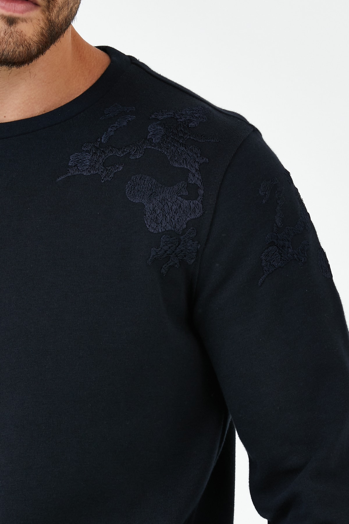 ENQUE Erkek Uzun Bol Bisiklet Yaka Kışlık Lacivert Sweatshirt görsel 2