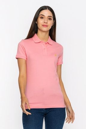 Kadın Düz Renk Pembe Basic Nefes Alan Polo Yaka T-shirt GDM-1523