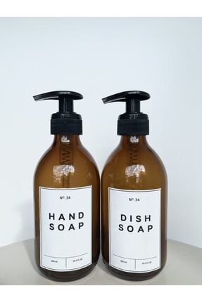 Sıvı Sabunluk Modern Tasarım Amber Cam Şişe 300 ml Hand Soap, Dish Soap ( 2 Adet ) TYC00223740009