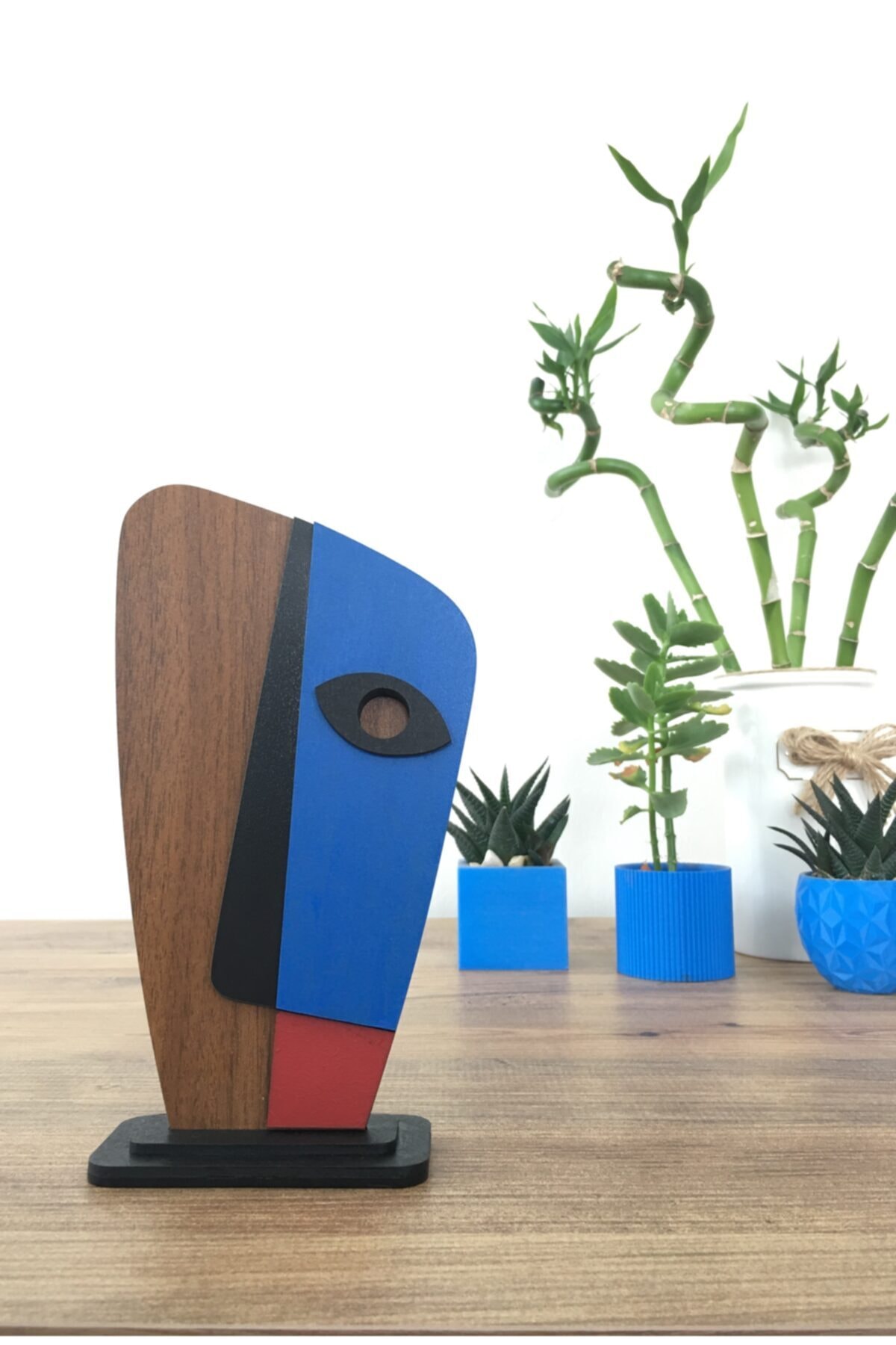 Ahşap Desenli Mavi Maske Biblo Ad02