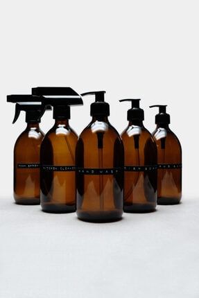 Trichi Home 500ml Amber Cam Sıvı Sabunluk Retro Tasarım 3d Etiket ( 5adet ) TrCh-619