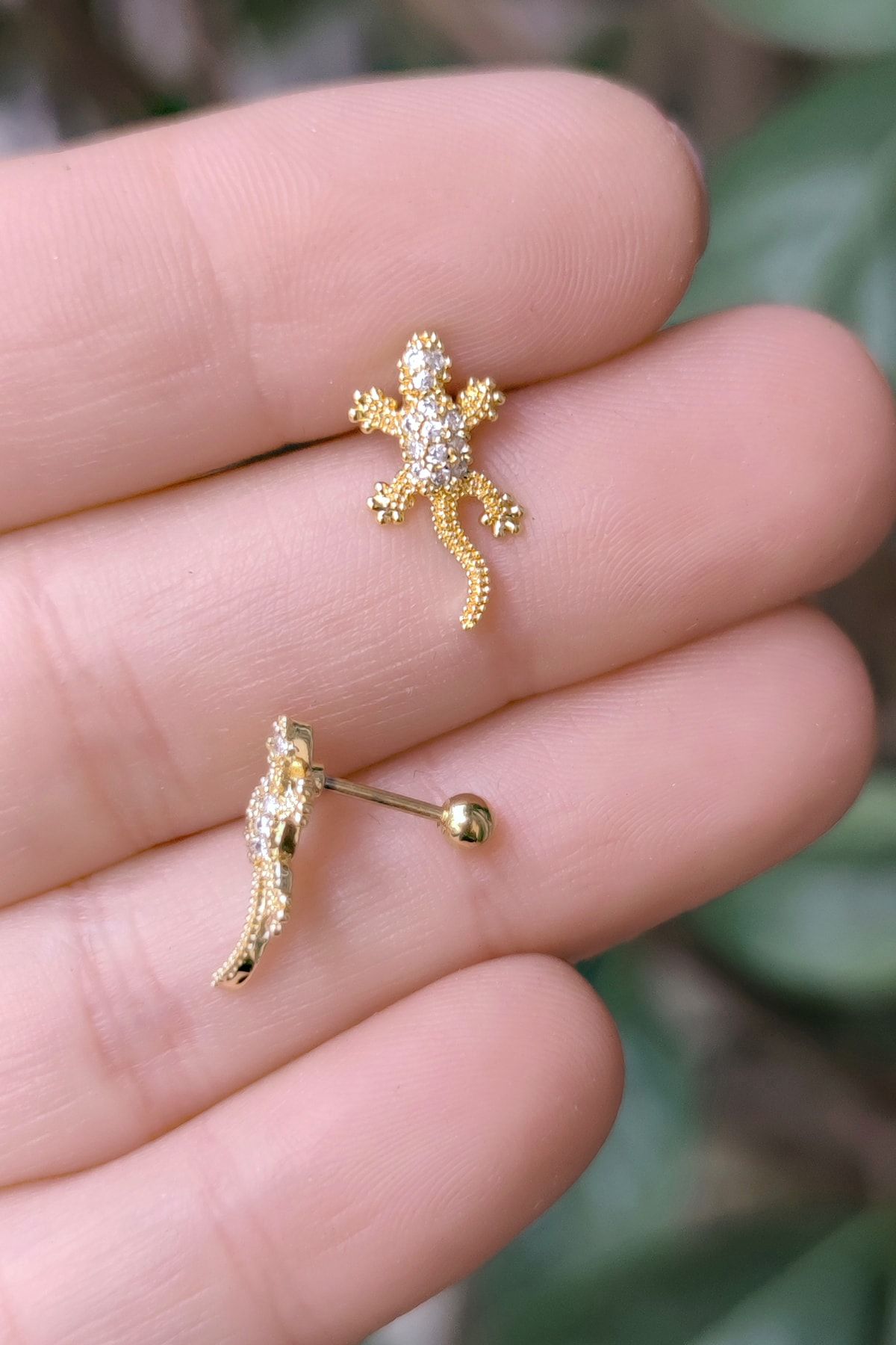 Salyangoz Company Surgical Steel Cartilage Helix Tragus Piercing Gold Lizard Figure 1 Piece Gldkrt01