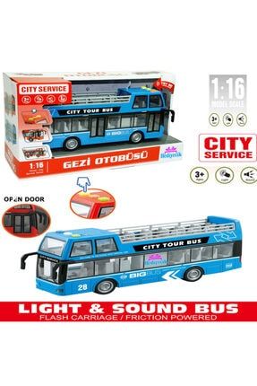 Oyuncak 1:16 Sesli Ve Işıklı Çift Katlı Gezi Otobüsü Mavi UFWY916V