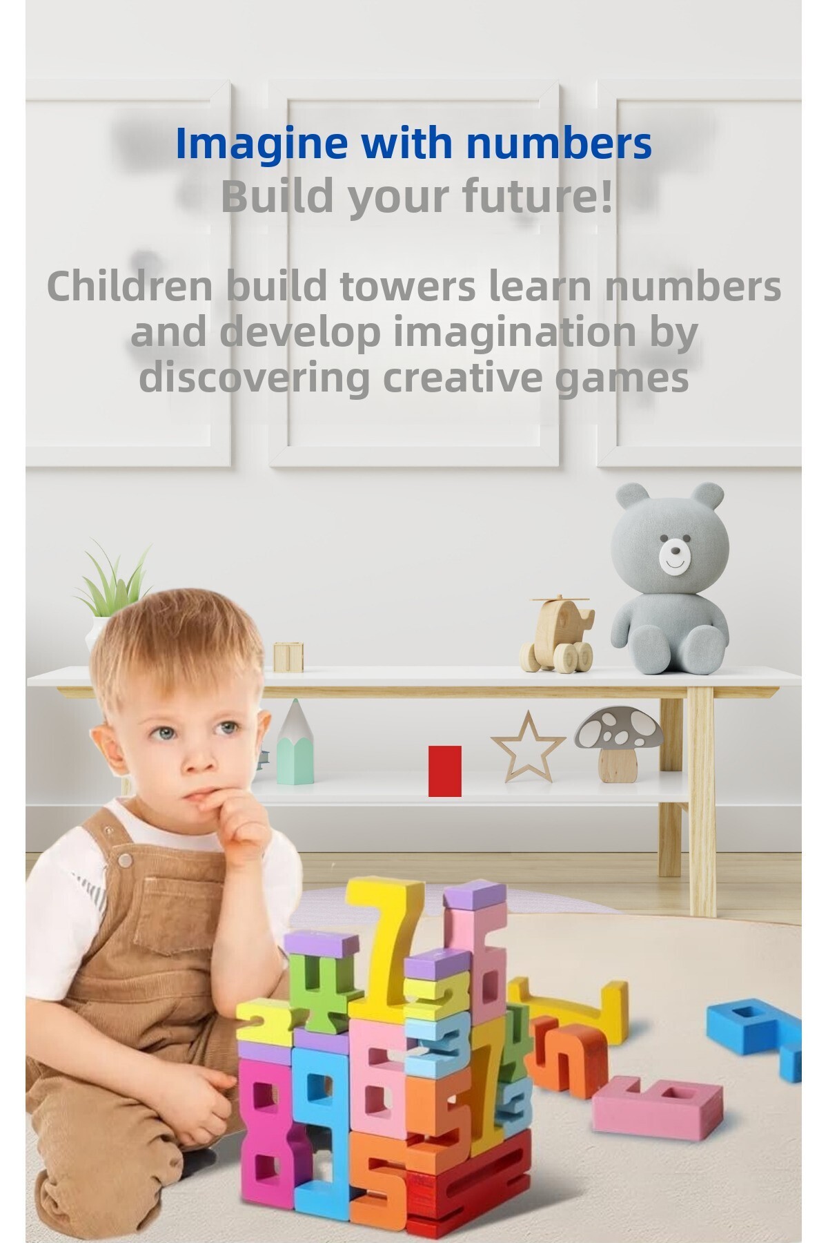 GUİMO-Educational Toy Montessori Wooden Number Blocks - Preschool Math & Building Set for Ages 3 4 5 7
