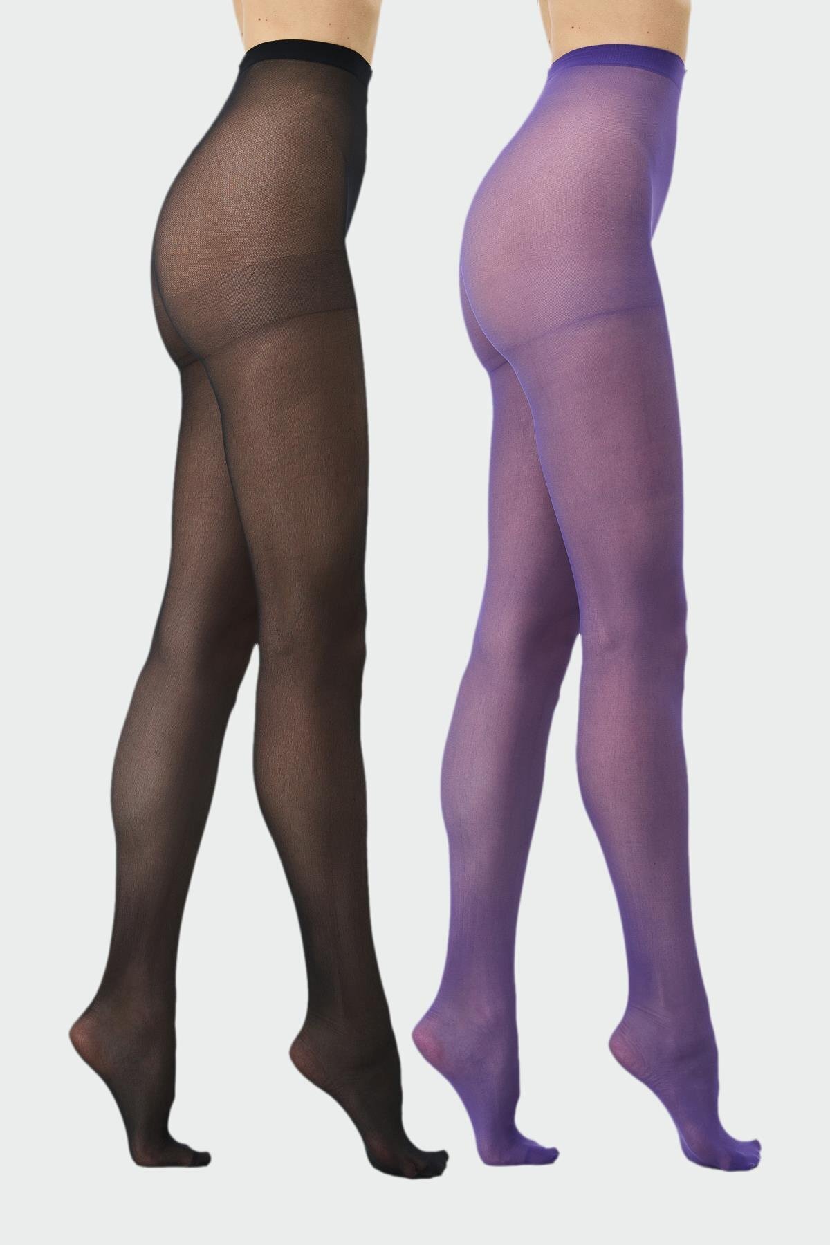 C&City İnce Büyük Beden 40 Opak 2'li Külotlu Çorap Mor/Siyah