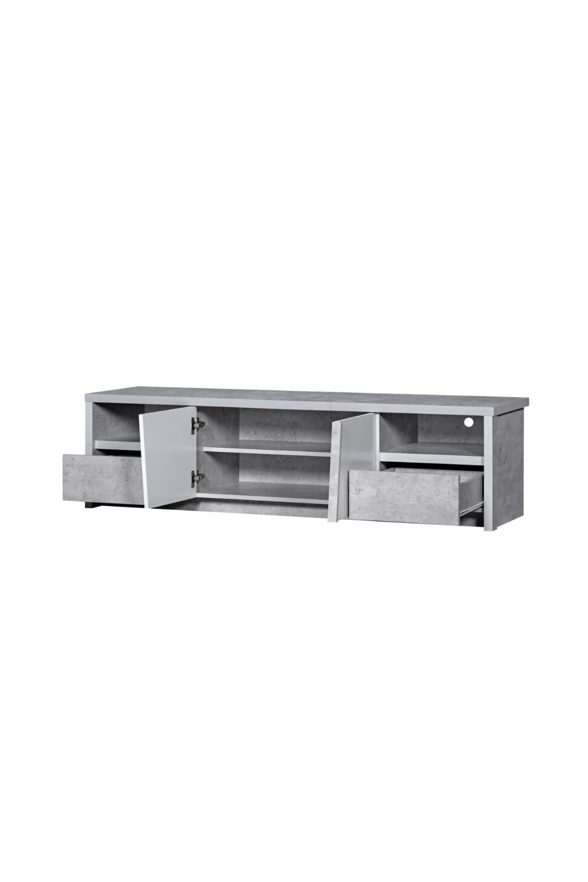 BAITY-Rectangular 160cm TV Table with Multi-Function Drawers, Two Levels, Malaysian Wood, Gray and White 3