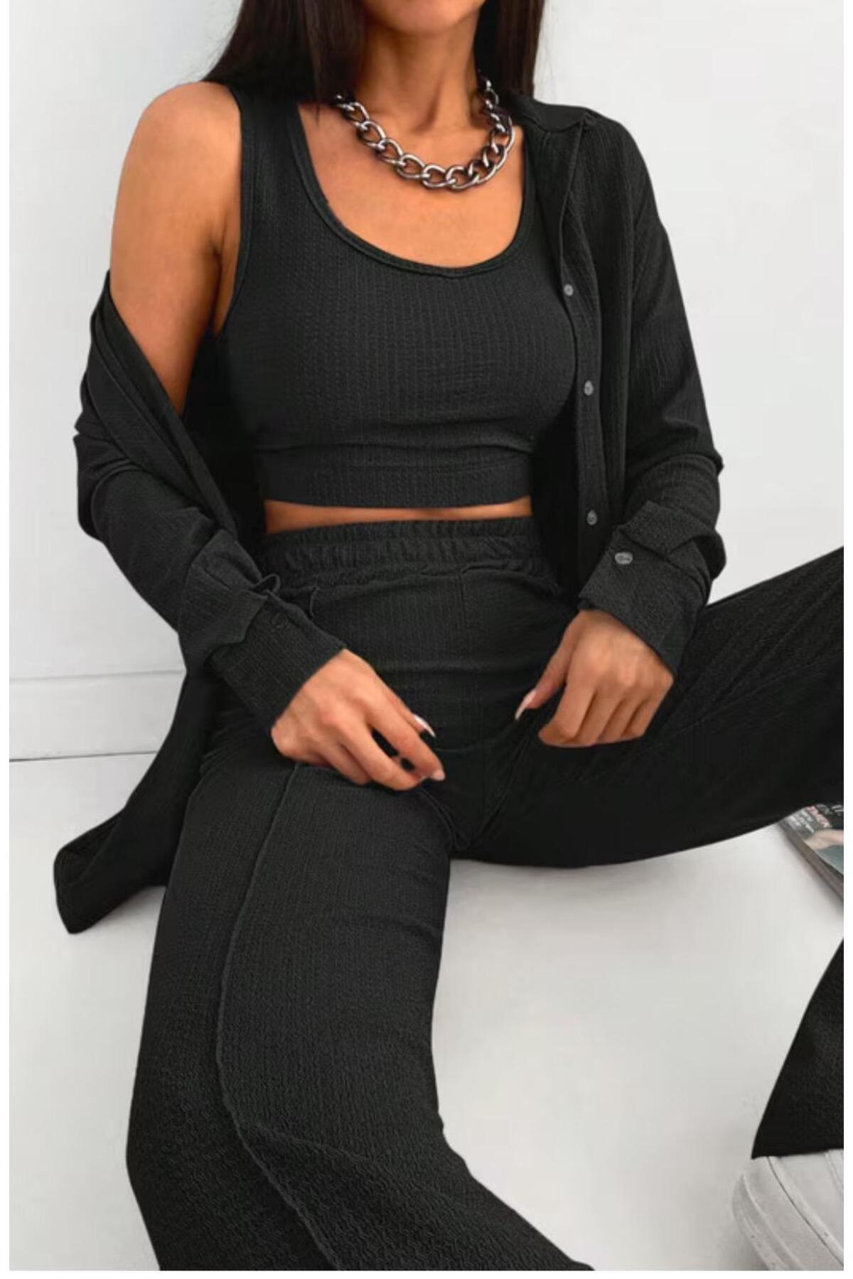 HeviStor-Set Three-Piece Combination Shirt Crop Pants Wrap-Around//Stylish Combination 3