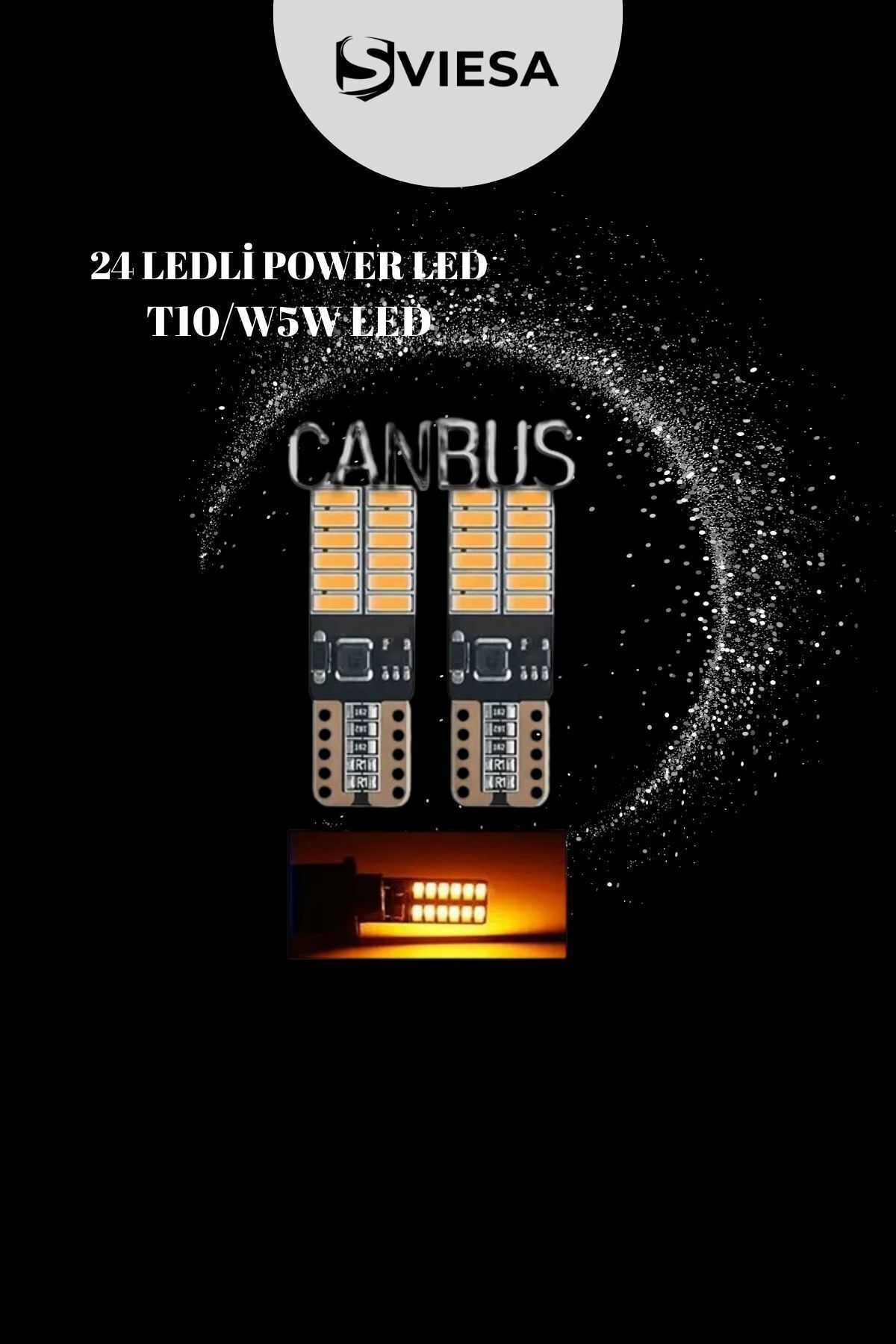Sviesa T10 Dipsiz W5w Canbus 24 Ledli Turuncu Park Plaka Ampulü (2 Adet)