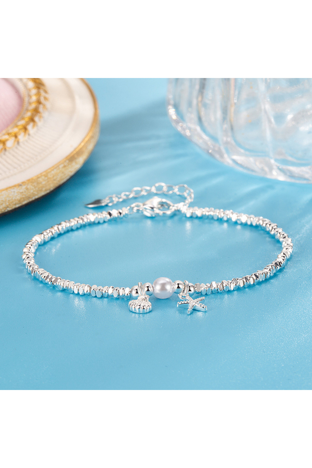 The Collection Minimal Tasarım Deniz Yıldızı ve Deniz Kabuğu Charm Bileklik Pinterest Parlak Taş Princess Bileklik görsel 8