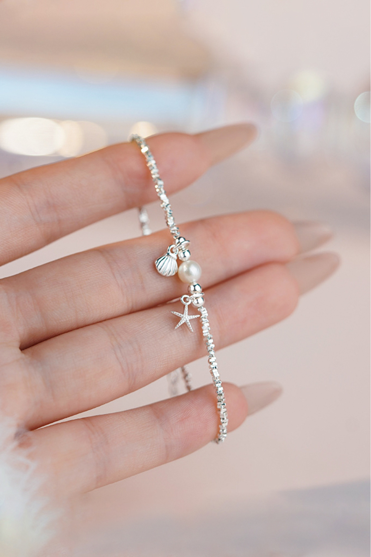 The Collection Minimal Tasarım Deniz Yıldızı ve Deniz Kabuğu Charm Bileklik Pinterest Parlak Taş Princess Bileklik görsel 2